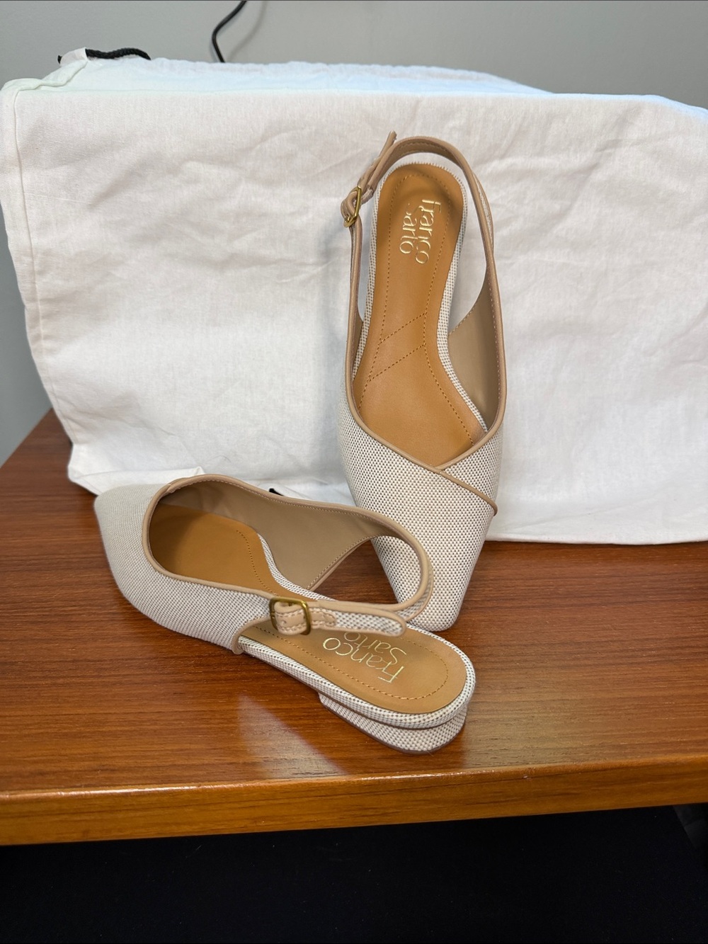 Franco Sarto Neutral Textured Slingback Mules
